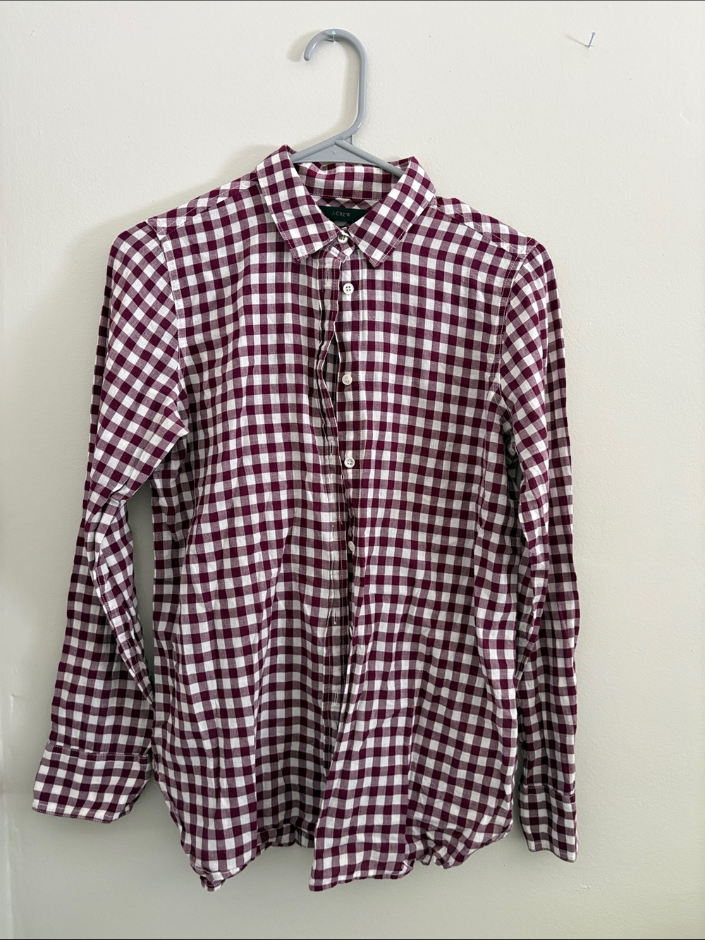 J. Crew Burgundy and White Gingham Button-Down Shirt